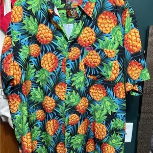 DIXXON Men's Pineapple Print Shirt - Black, Green, and Orange